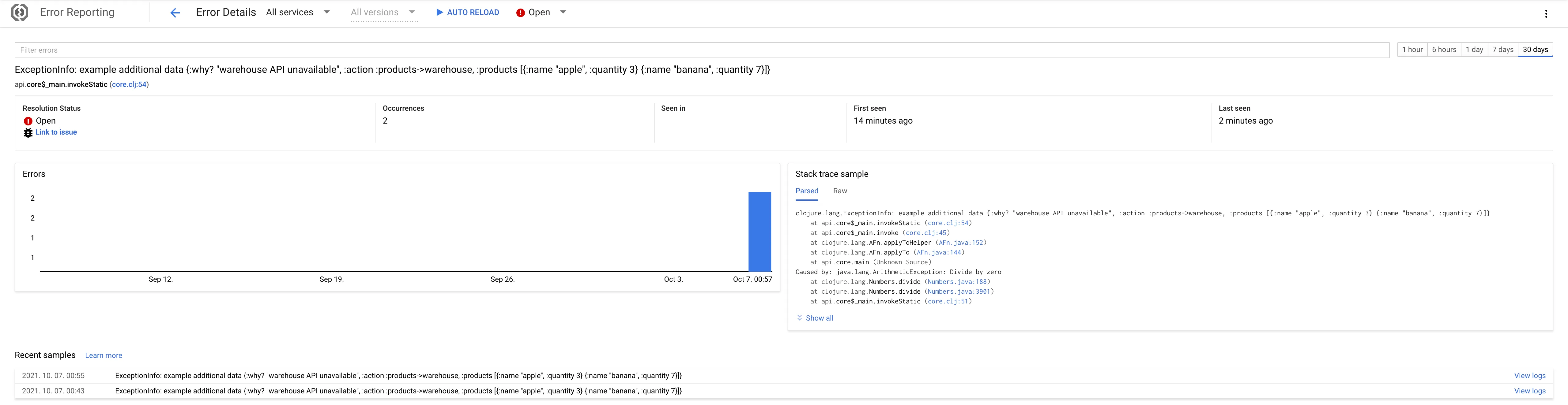Google Error Reporting detail