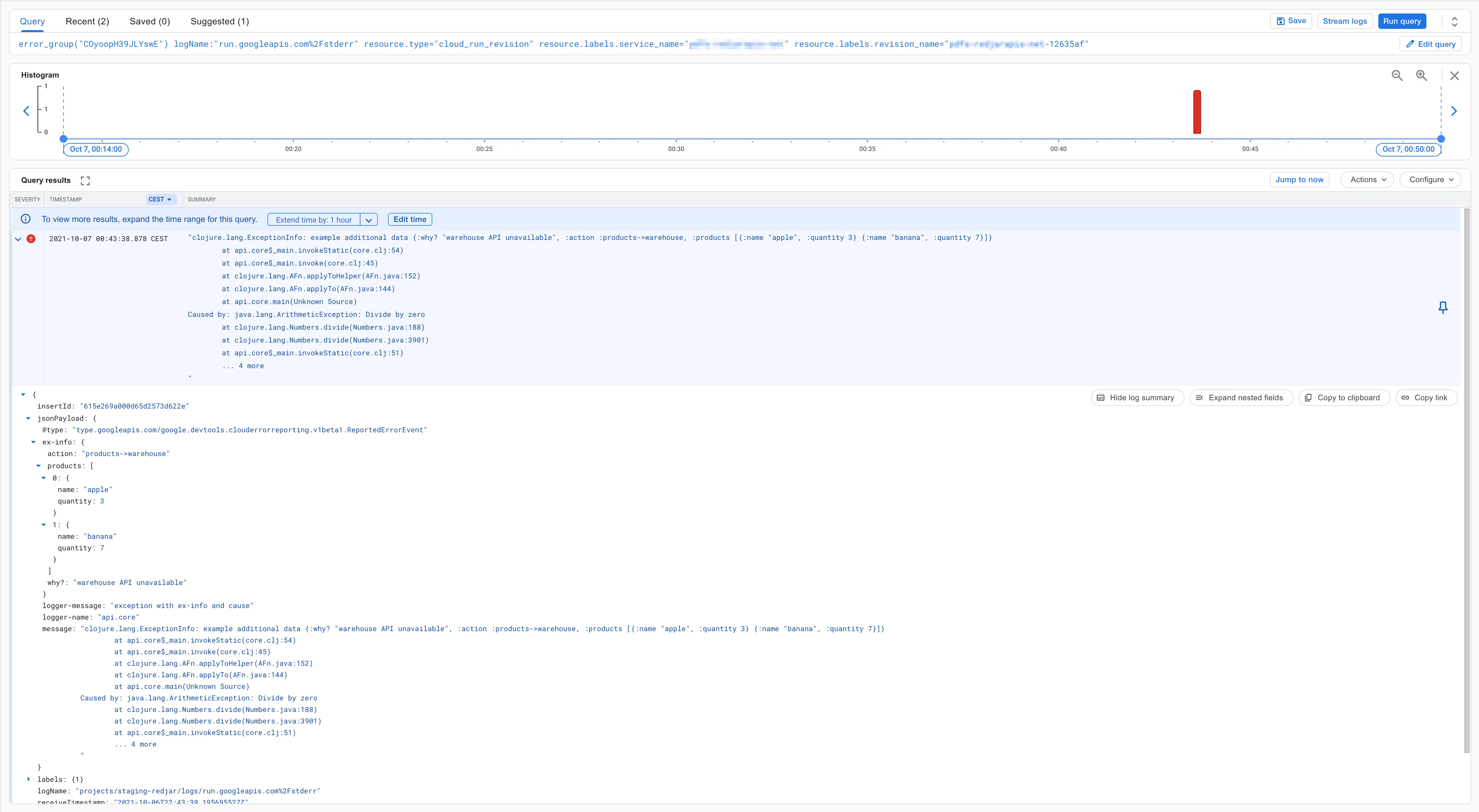 Google Error Reporting logs